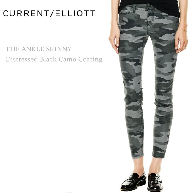 Current Elliott（カレントエリオット） THE ANKLE Skinny Distressed Camo Black Coating スキニーパンツ