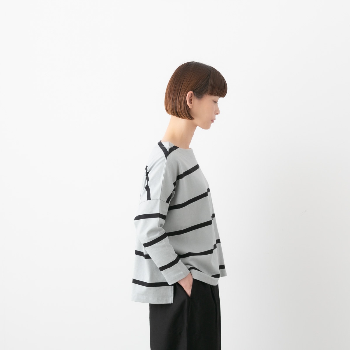ma couleur マ クルール デラヴェ ボーダー プルオーバー サイドスリット J-4564