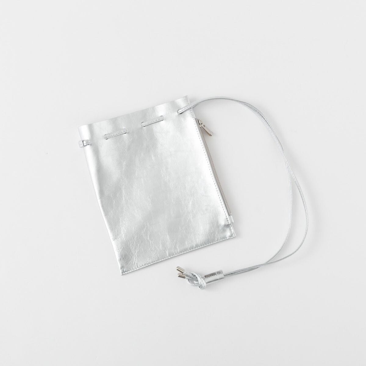 blancle ブランクレ S.LEATHER ZIP DRAWSTRING S サイドジップ 巾着 バッグ シルバー bc1171