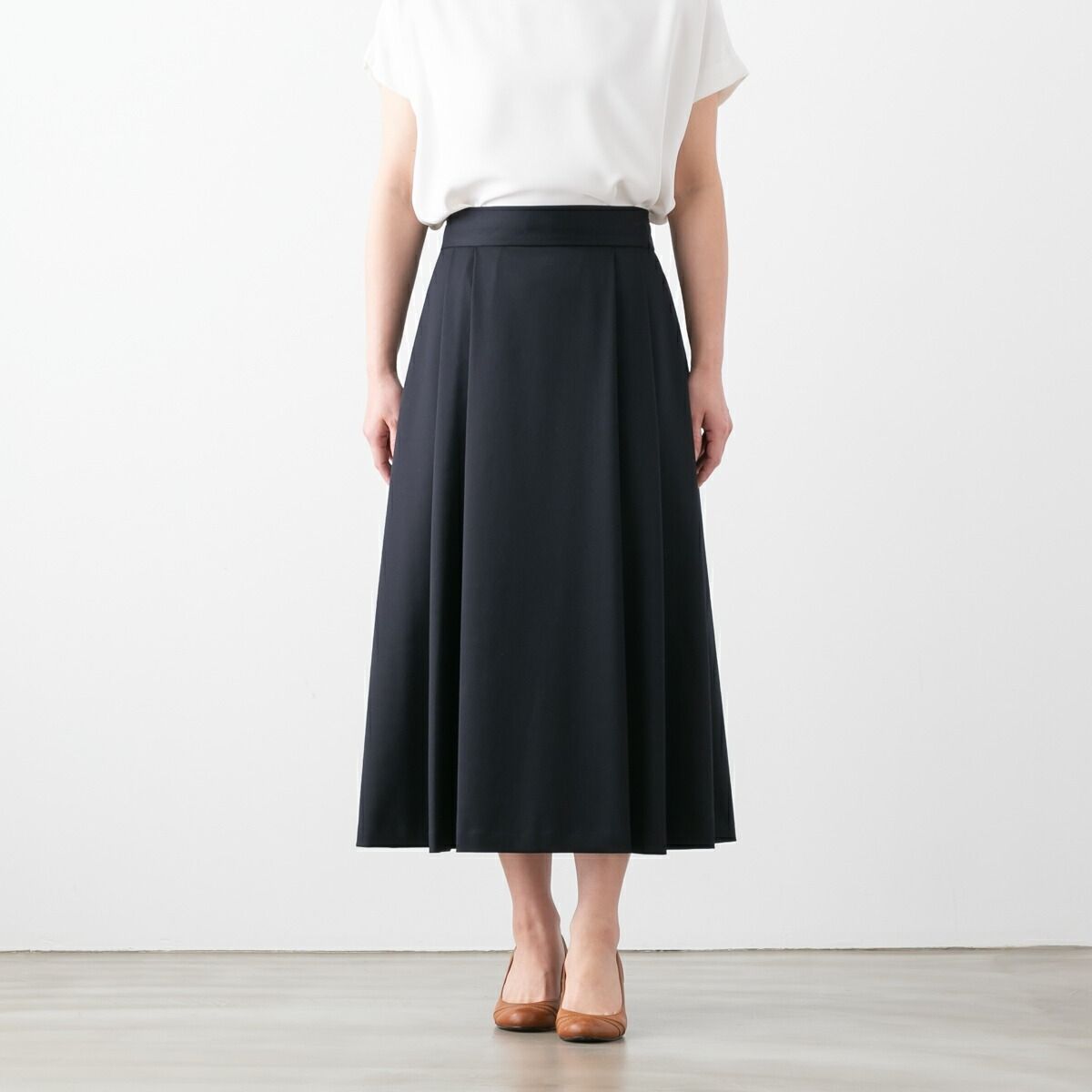 utilite ユティリテ ギャバ ストレッチ タック フレア スカート 2色 UT307SS61