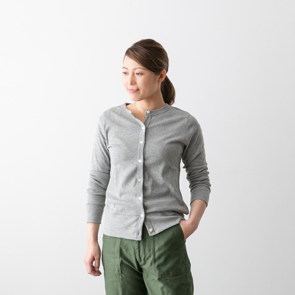 harmonie アルモニ オーガニックコットン クルーネック カーディガン 8780145