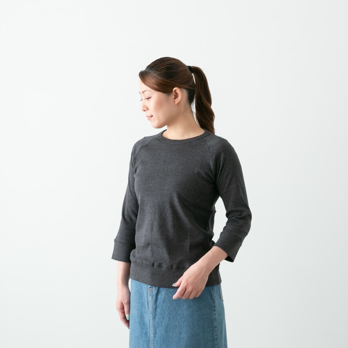 harmonie アルモニ フライス クルーネック ゆったり ラグラン 8分袖 8710215