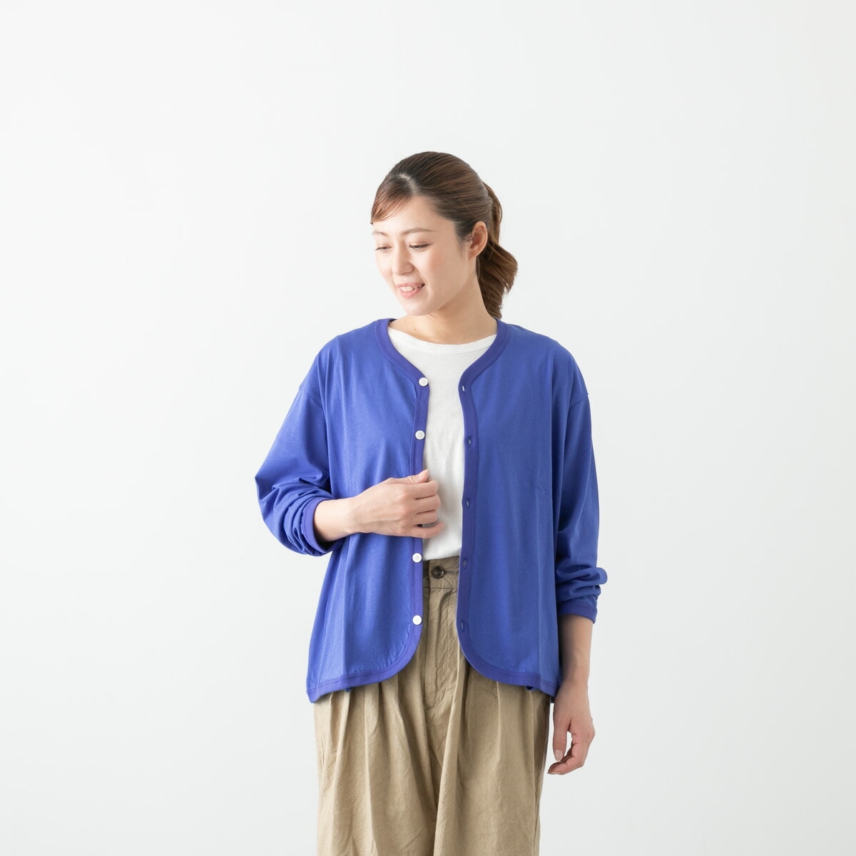 harmonie アルモニ ふんわり天竺 ドロップショルダー Vネック カーディガン 4色 82350155