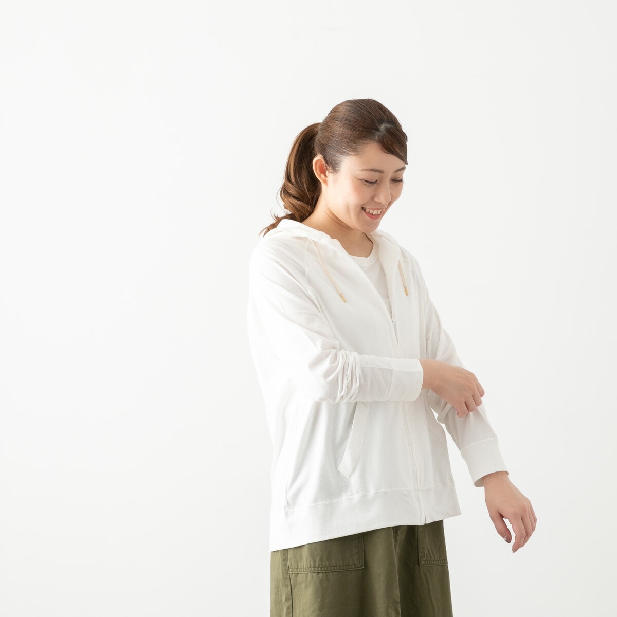 harmonie アルモニ オーガニックコットン ふんわり天竺 ジップアップ パーカー 5色 82210335