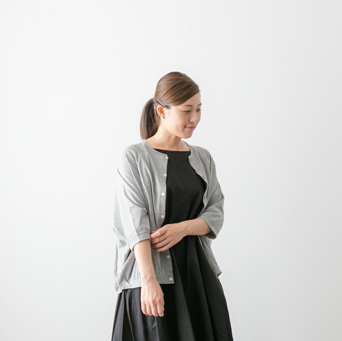 harmonie アルモニ ふんわり天竺 クルーネック ドルマン カーディガン 6色 8770645