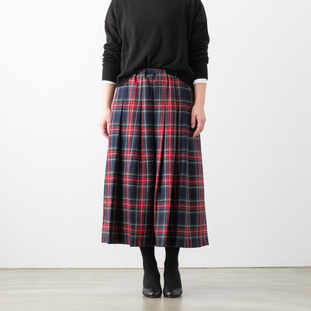 ina イナ ウエスト 紐付き チェック タックスカート 3色 204167