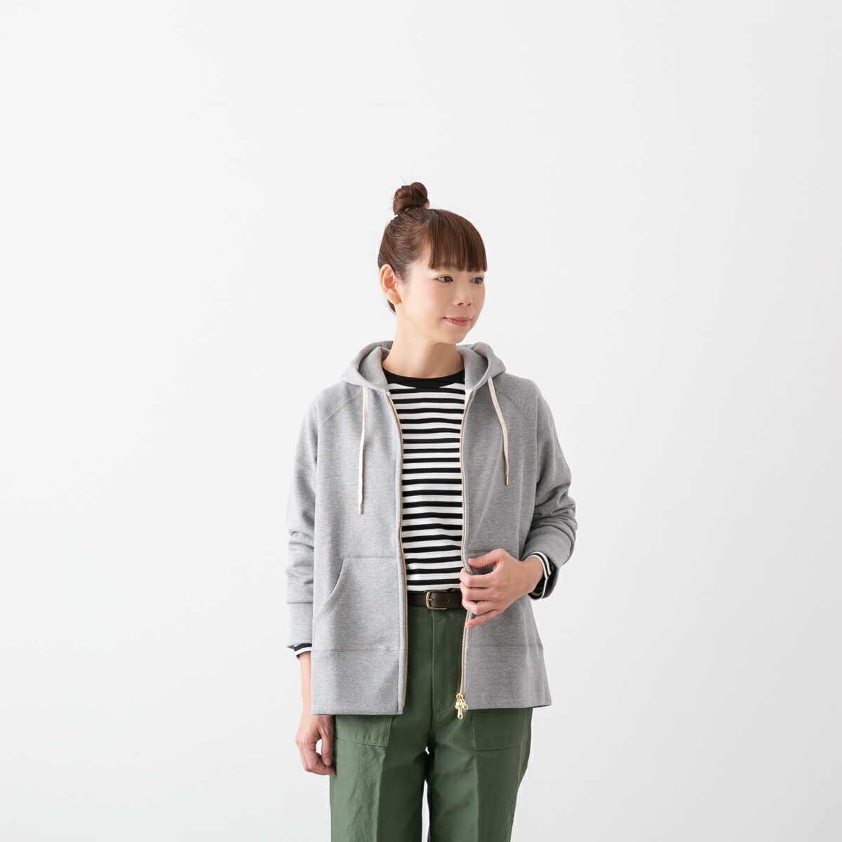 harmonie アルモニ オーガニック コットン 裏毛 ダブルジップアップ パーカー 3色 82480335