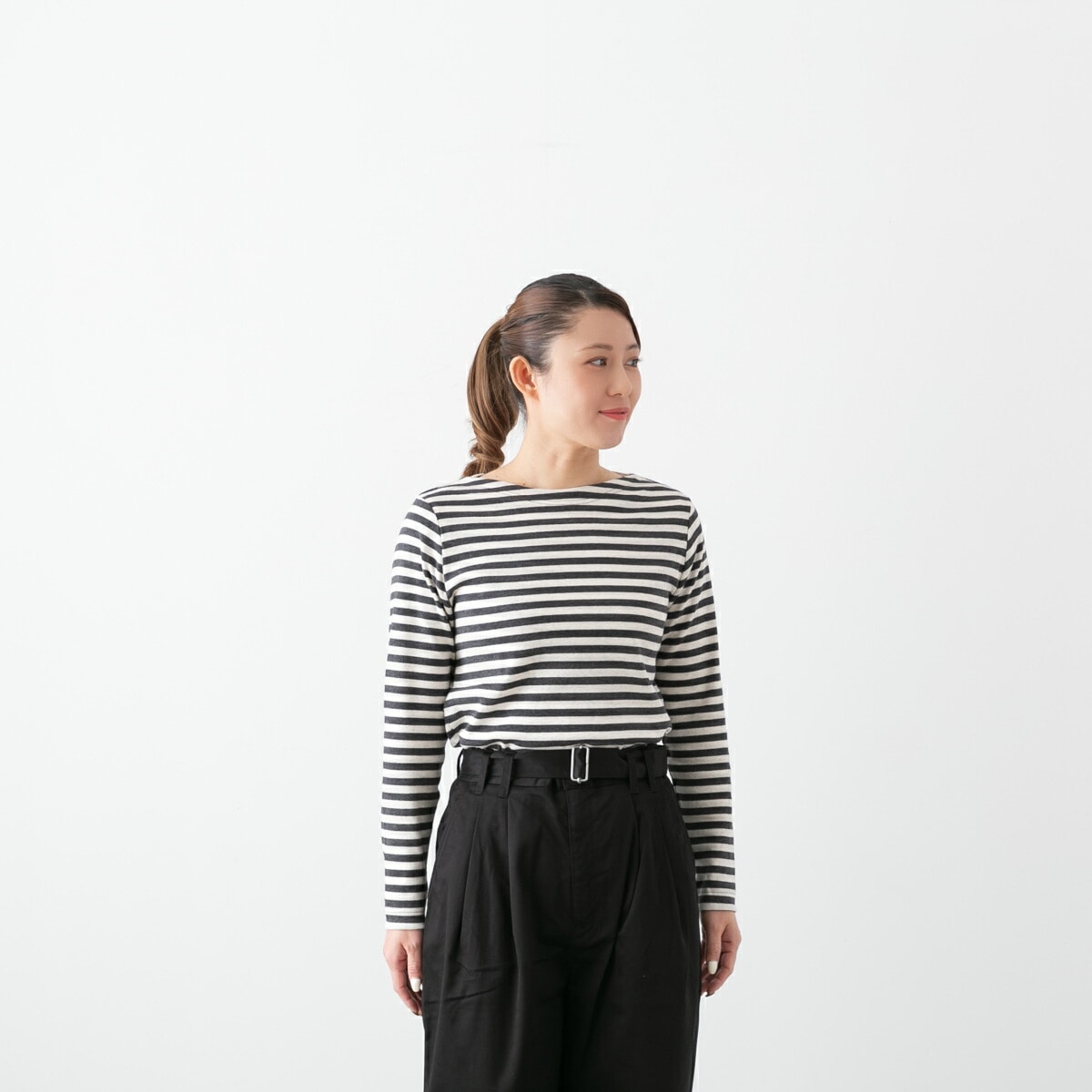 harmonie アルモニ フライスボーダー ボートネック ロングスリーブ カットソー 2色 82300041