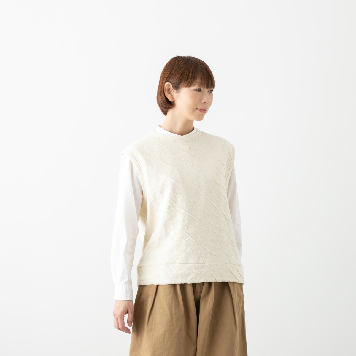 harmonie アルモニ もこもこ接結 無地 クルーネック ベスト 6色 62330465