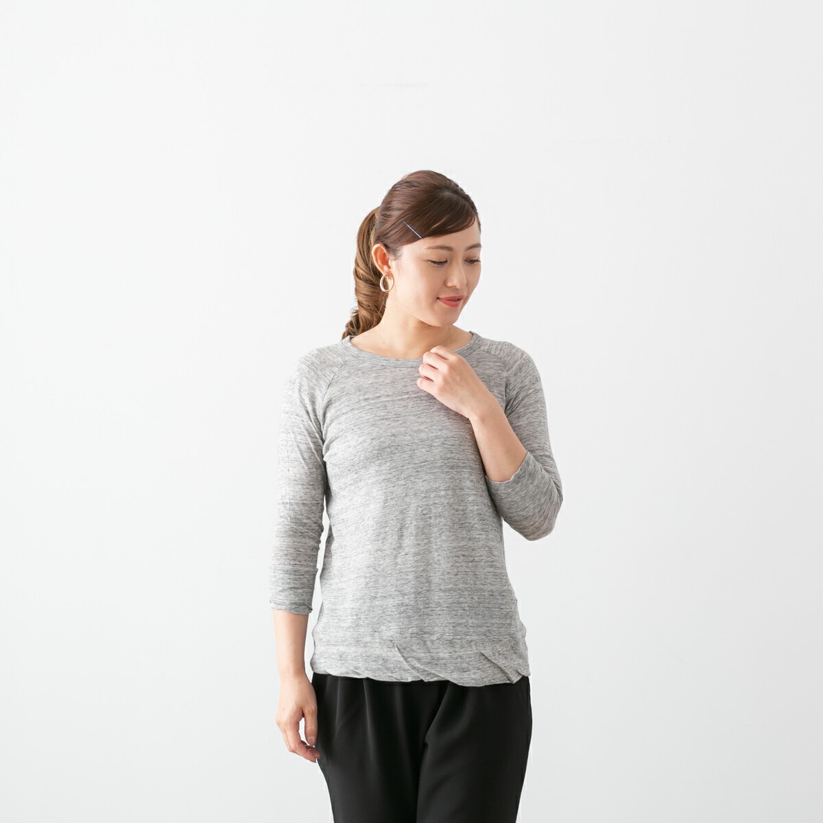 harmonie アルモニ ウォッシャブル ガーゼ 天竺 ラグラン 7分袖 プルオーバー 7色 62170215