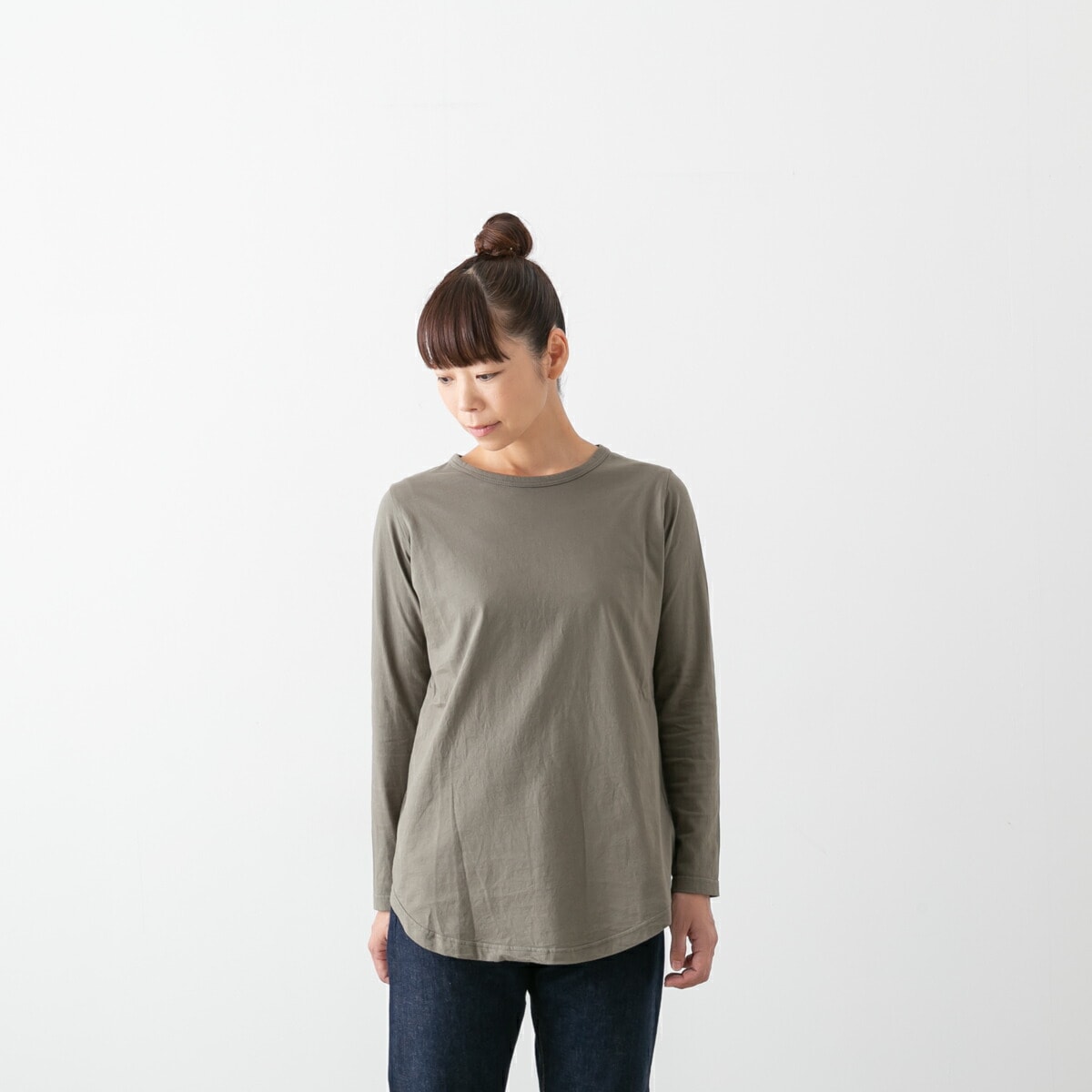 harmonie アルモニ ふんわり天竺 裾ラウンド ロング丈 ロングスリーブ プルオーバー 3色 82080015