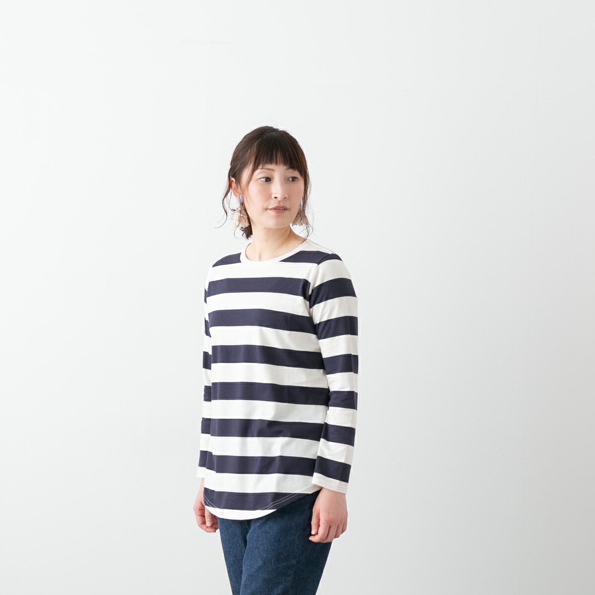 harmonie アルモニ ふんわり天竺 ワイドボーダー 裾ラウンド LONG丈 ロングスリーブ 3色 82180011