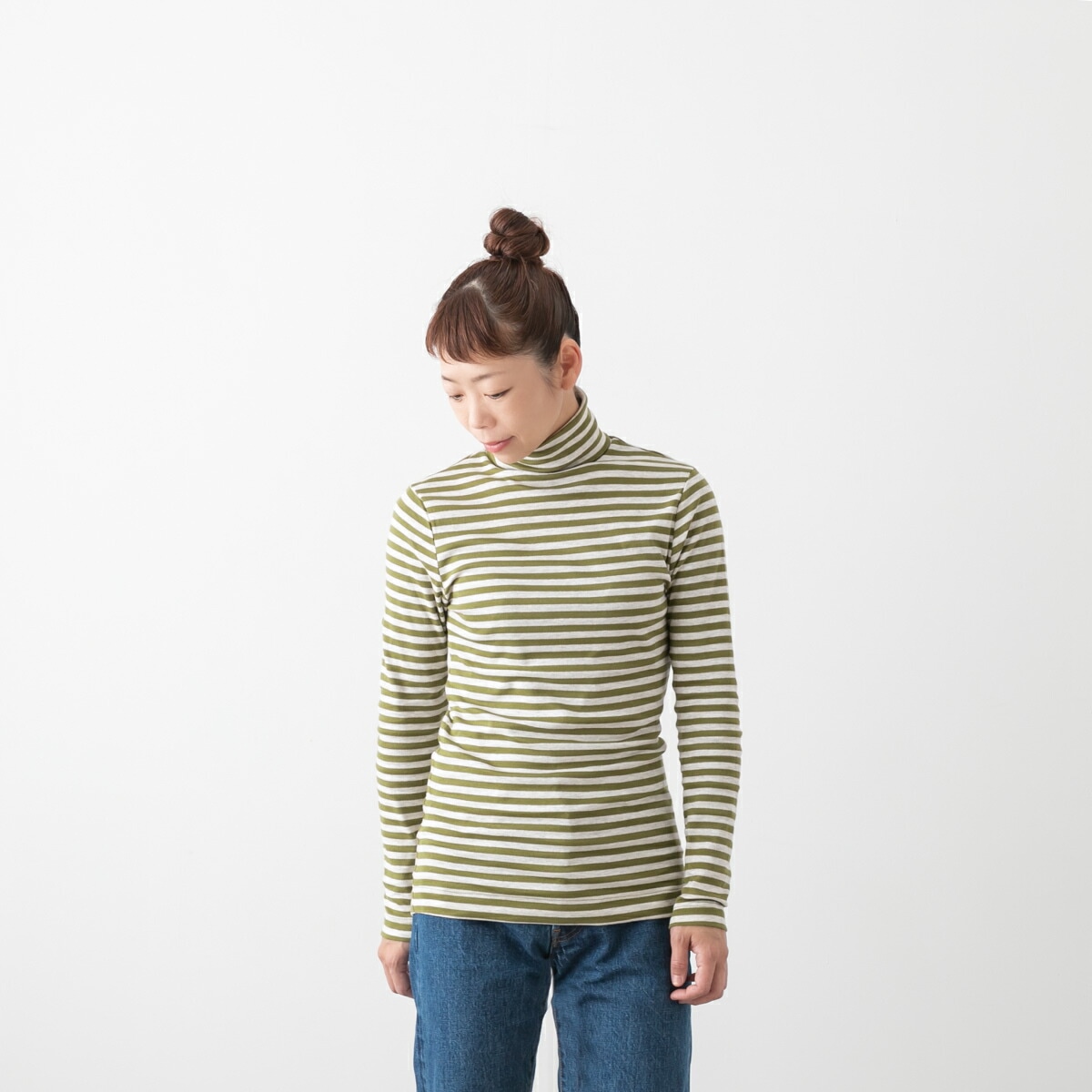 harmonie アルモニ オーガニックコットンフライスボーダータートルネックカットソー 4色 82180061