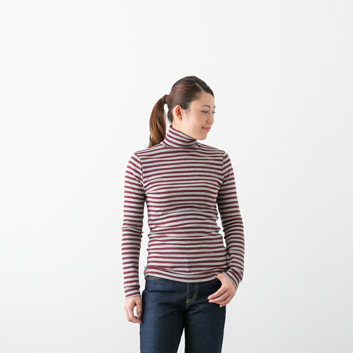 harmonie アルモニ 杢ボーダータートルネックカットソー 5色 8100061