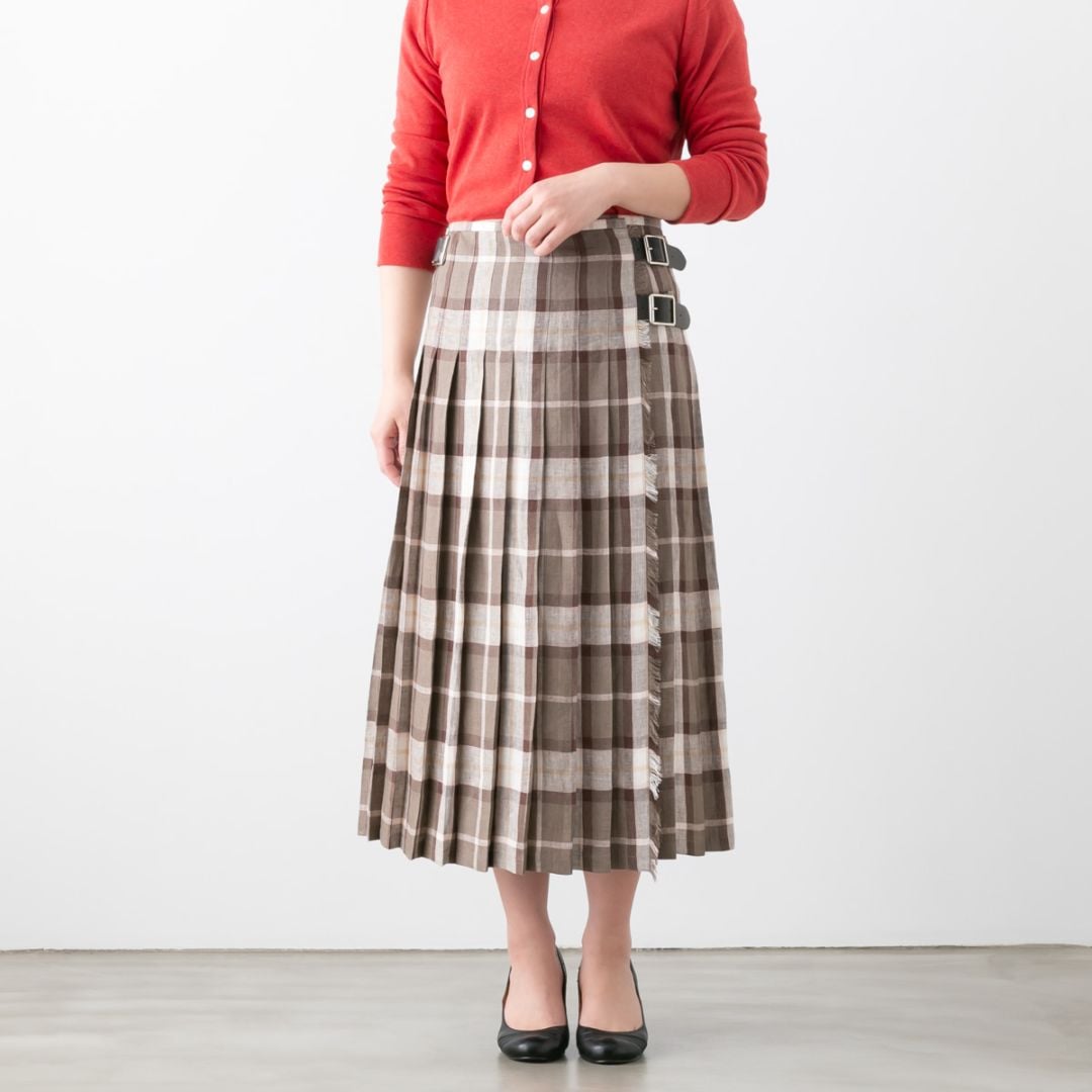 O'NEIL OF DUBLIN オニール・オブ・ダブリン リネン チェック プリーツ ラップスカート 5色 NOD0901