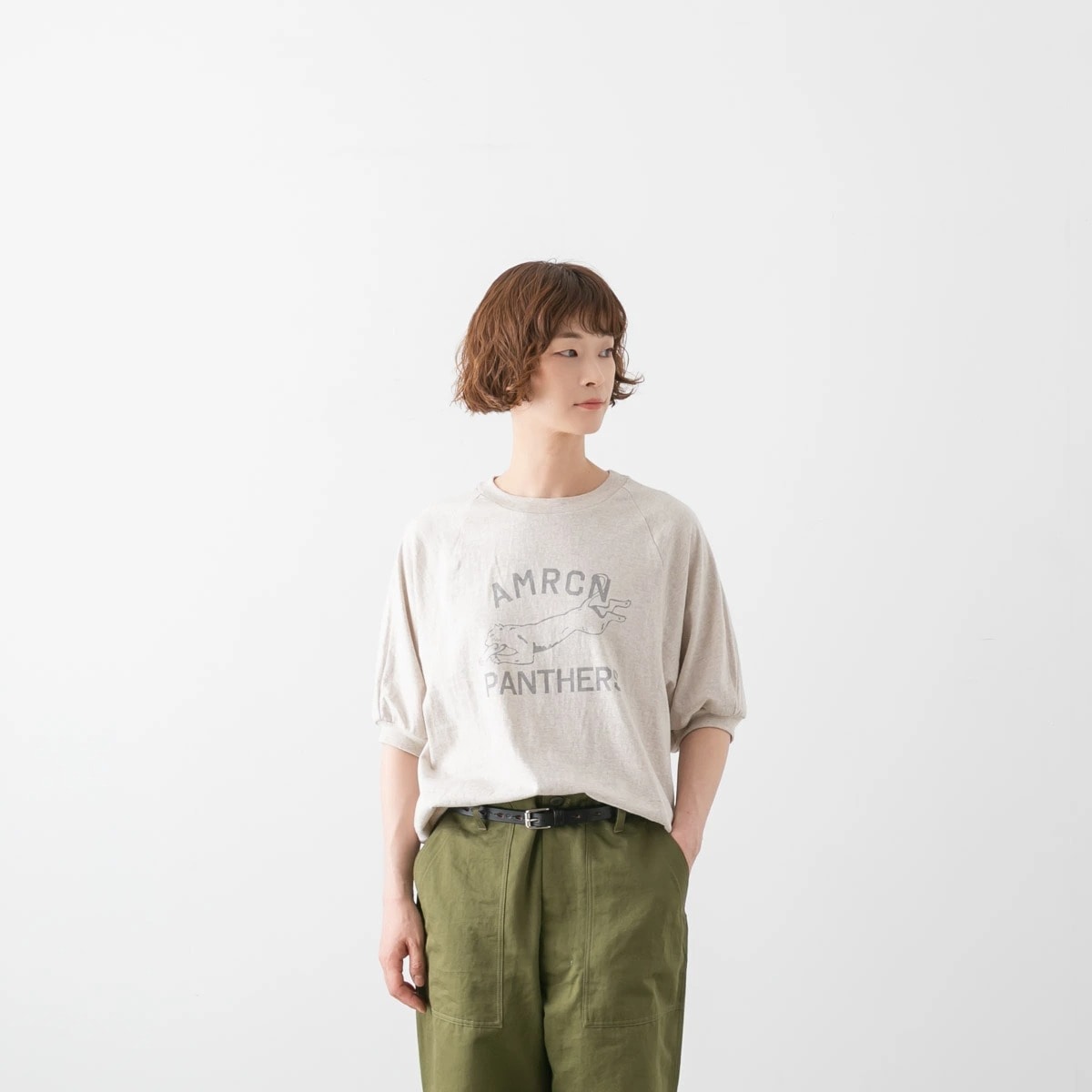 Americana アメリカーナ ラフィー天竺 ラグラン プリント Tシャツ AMRCN PANTHERS 4色 BRF-728A/3