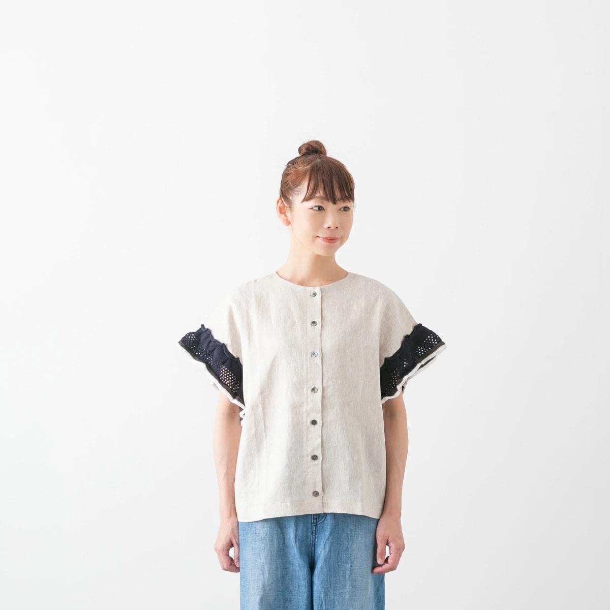 maomade マオメイド Linen Fuhaku 袖 フリフリニット 2WAY ブラウス 3色 521311