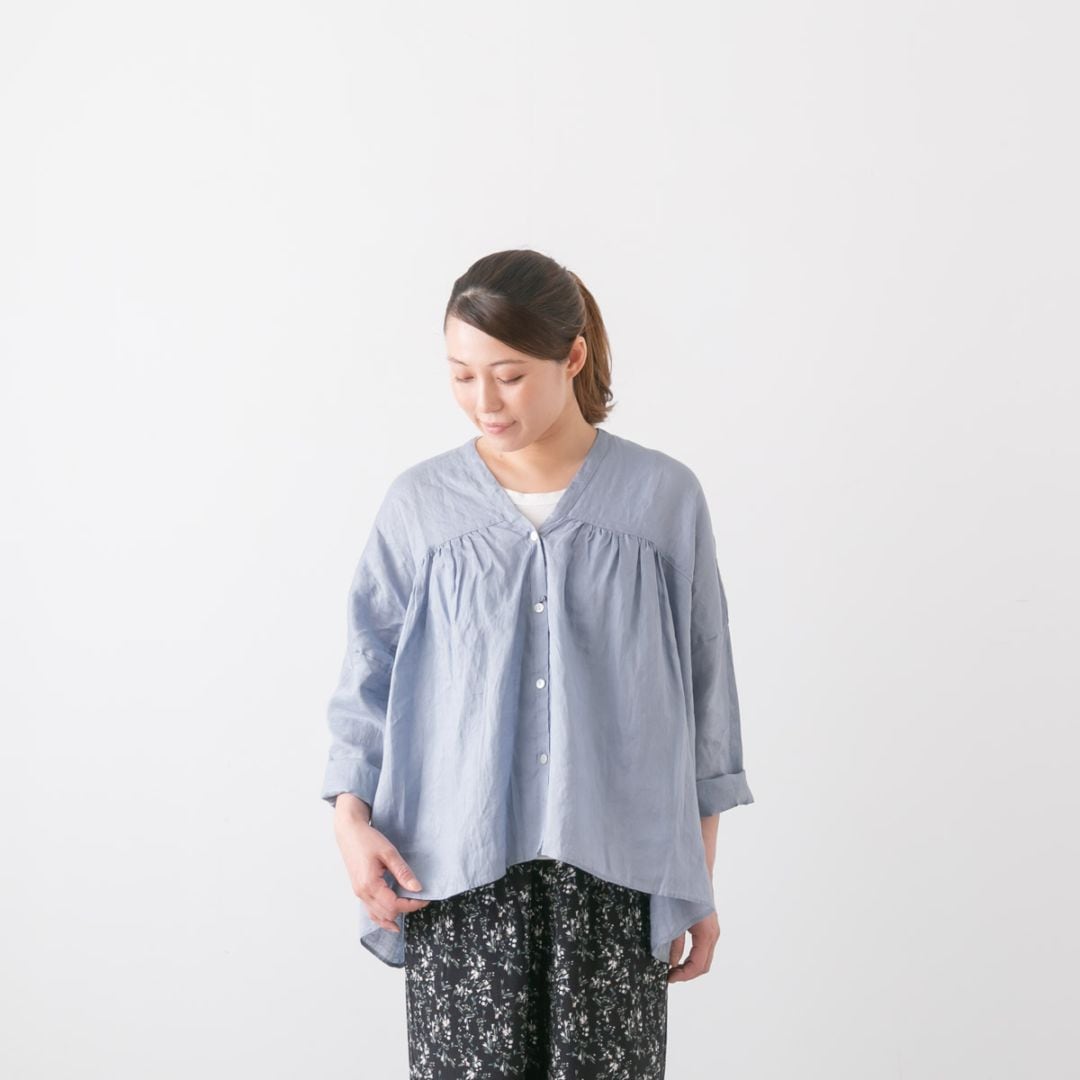 TRAVAIL MANUEL トラバイユ マニュアル ウォッシュリネン L/Sギャザーブラウス 3色 3012-52