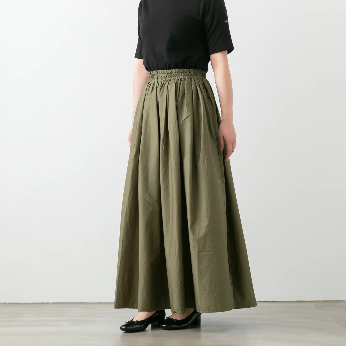 UNIVERSAL SEVEN ユニヴァーサル セヴン コットン ナチュラル タイプライター ギャザー フレア スカート 3色 US241SK037