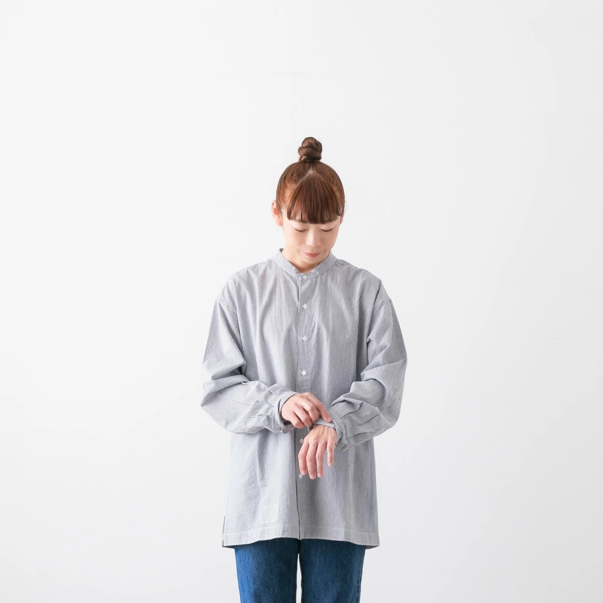 Vas-y Lentement ヴァジー ラントマン バンドカラー ストライプ 長袖 シャツ NVL2522S