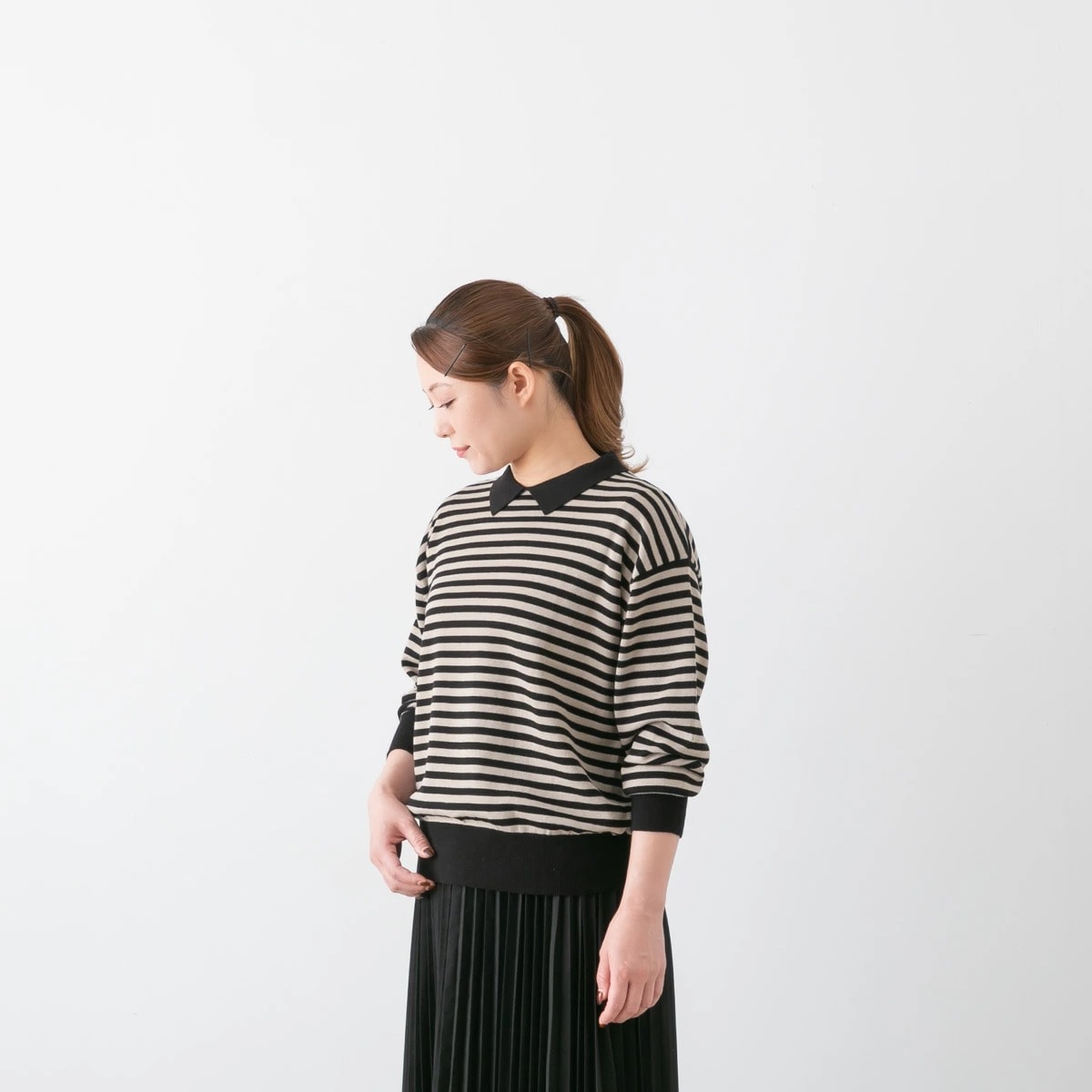 maomade マオメイド やわらかコットン ちょこっと衿 レディーライク プルオーバー 3色 541130