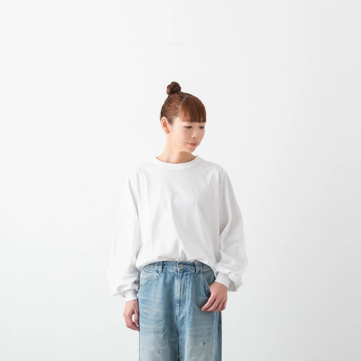 mizuiro ind ミズイロインド パフスリーブ 長袖 ロング Tシャツ 2色 1-210069