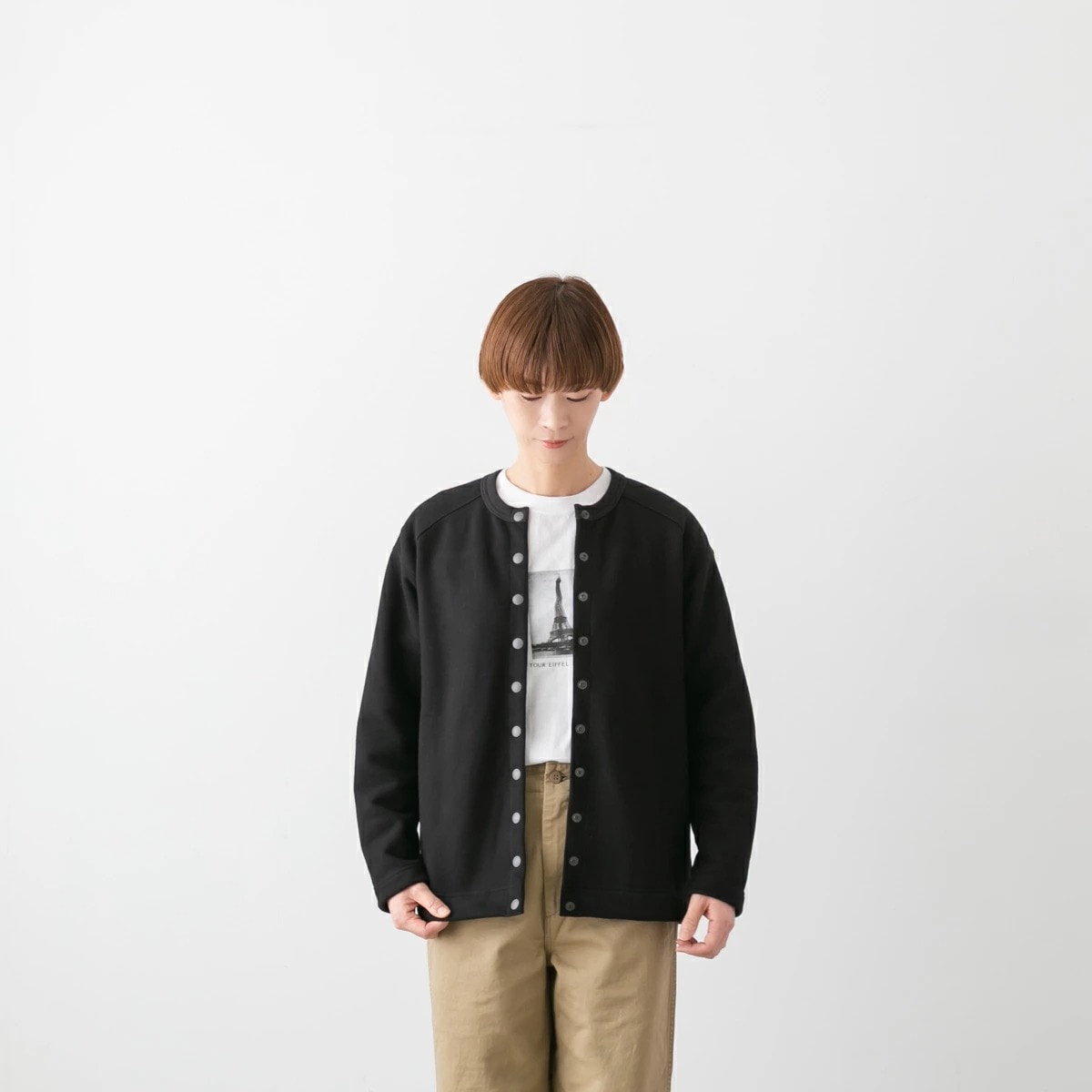 harmonie アルモニ 30/10 裏起毛 裏毛 スナップボタン カーディガン 62590145