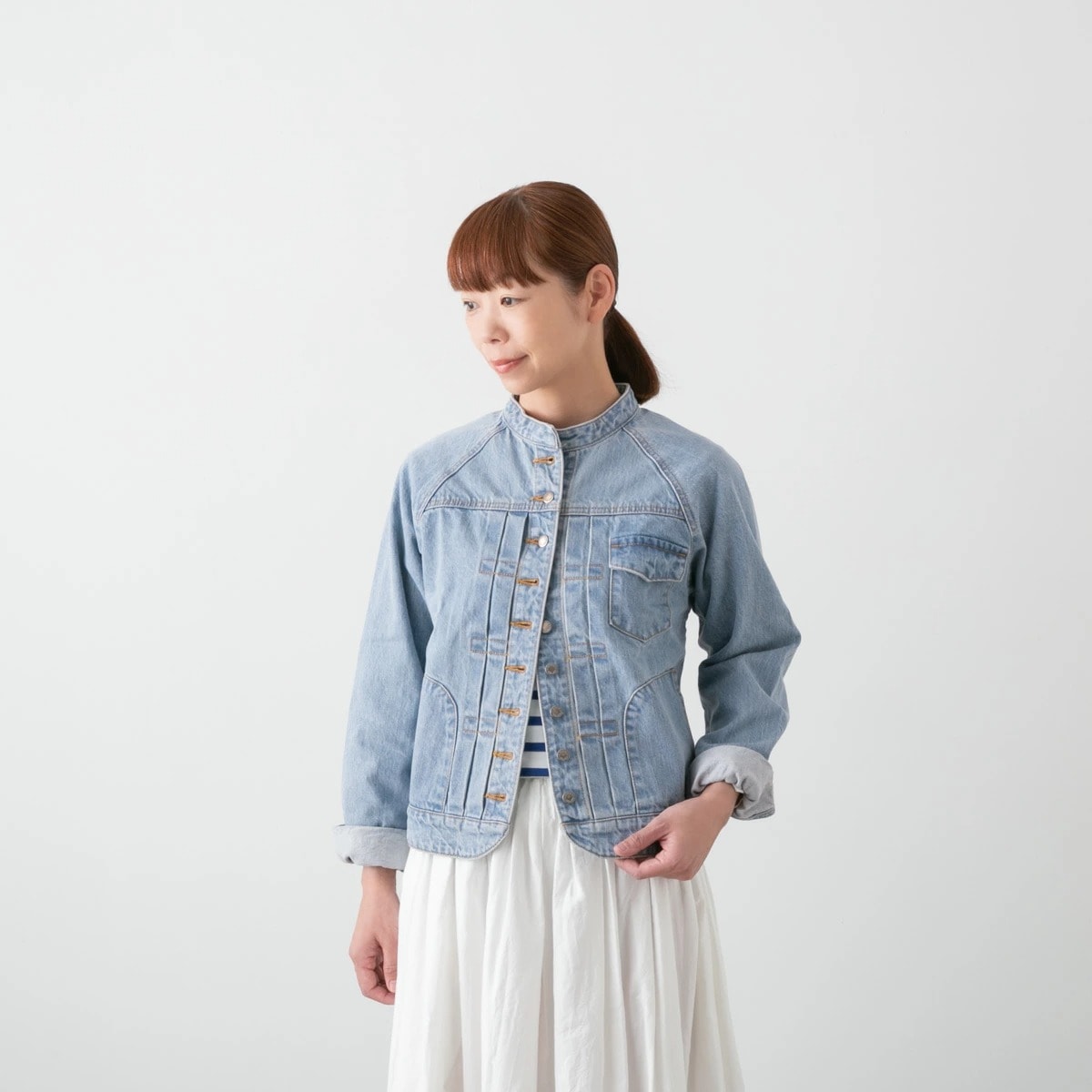 Si-Si-Si comfort スースースーコンフォート ブリーチデニム バンドカラージャケット BASIC DENIM JACKET N-603BR