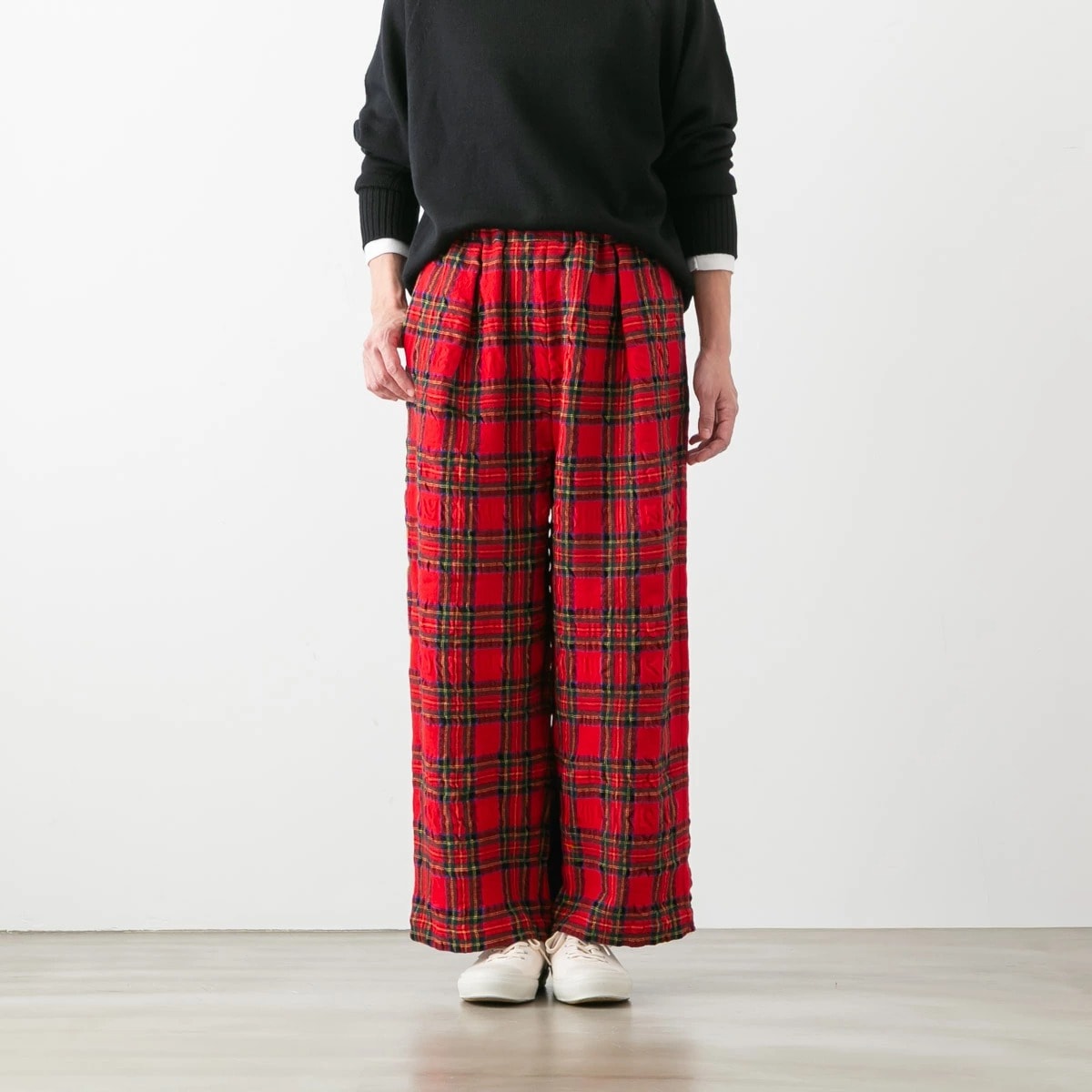 TRAVAIL MANUEL トラバイユ マニュアル 綿 ウール タータン インタック パンツ 2色 5101-53