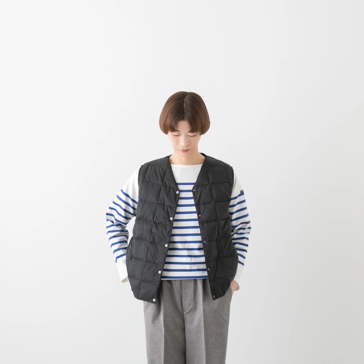 TAION タイオン ベーシック Vネックボタン インナーダウンベスト 9色 W001