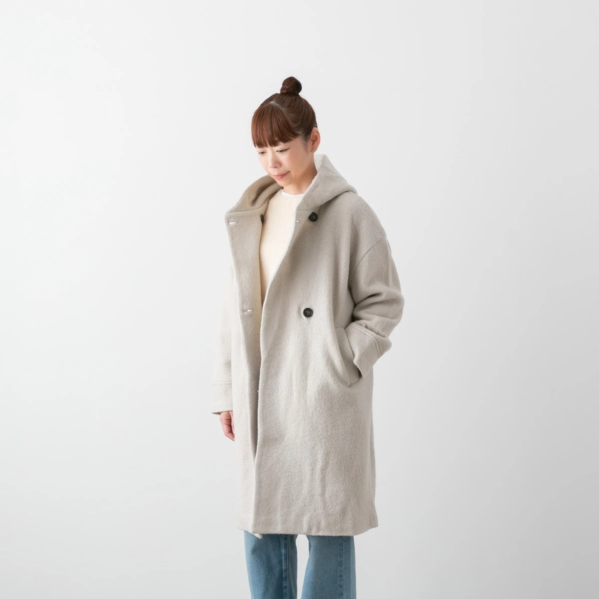 maomade マオメイド 圧縮ウール ダブルボタン ロング丈コート 4色 541128