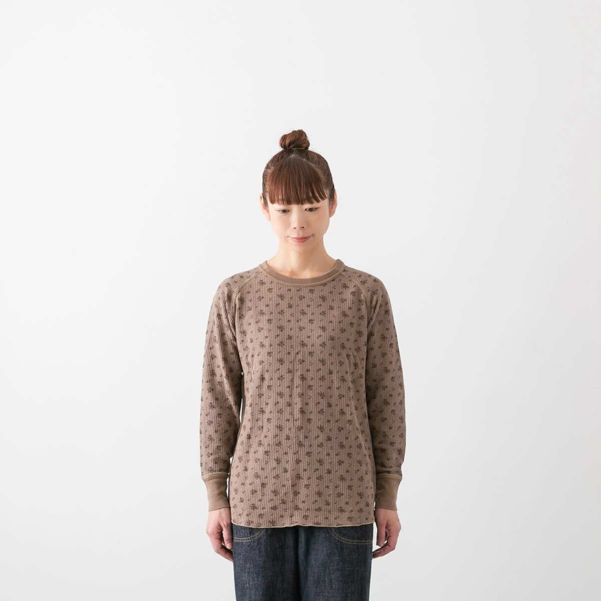 JEMORGAN ジェーイーモーガン WAFFLE OVER DYE RAGLAN L/S TEE ワッフル ラグラン クルーネック 長袖 Tシャツ 後染め 花柄 JE053-19S