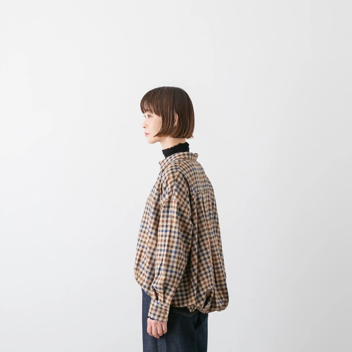 mizuiro ind ミズイロインド チェック ロングスリーブ バルーン シャツ
