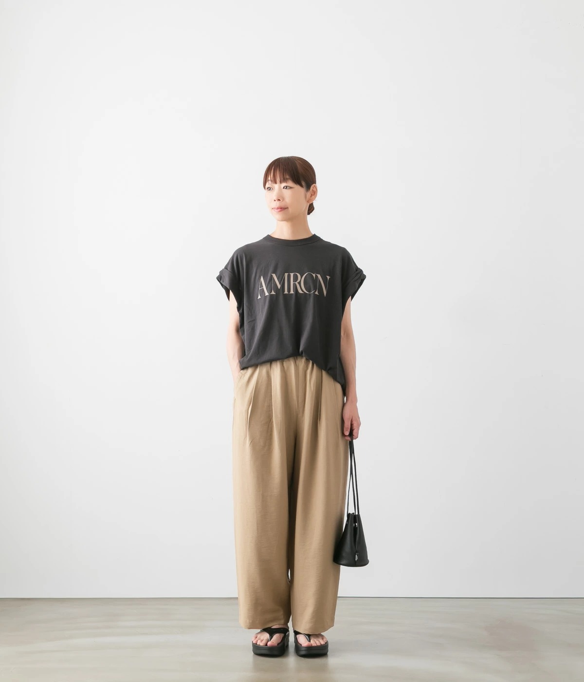 Americana アメリカーナ ワイド ロールアップ ロゴ Tシャツ AMRCN 4色 BRF-M-826A