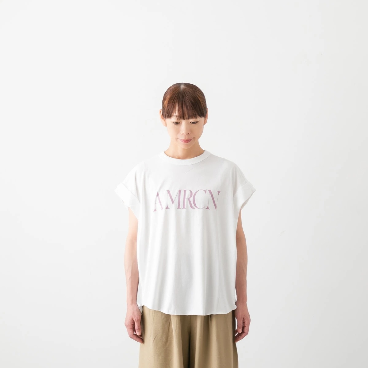 Americana アメリカーナ ワイド ロールアップ ロゴ Tシャツ AMRCN 4色 BRF-M-826A