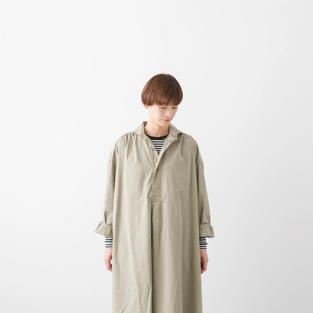 ARMEN アーメン 40s POPLIN OVER DYE WORK GATHERED SHIRT DRESS ポプリン ワーク ギャザー シャツドレス 4色 INAM2555