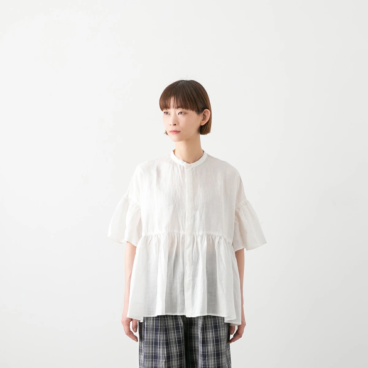 UNIVERSAL TISSU ユニヴァーサルティシュ フレンチリネン ギャザー フレア ワイド ブラウス 4色  UT261BL003