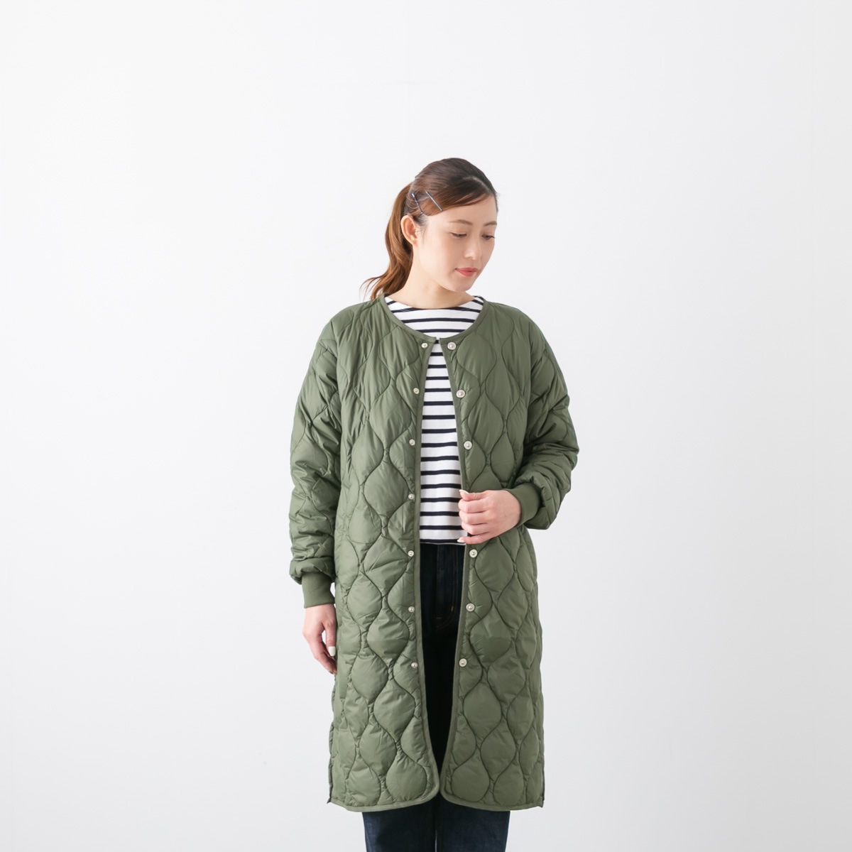 TAION タイオン  ミリタリー オーバーサイズクルーネック ダウンコート ソフトシェル 4色 104LSBPML-1-LONG