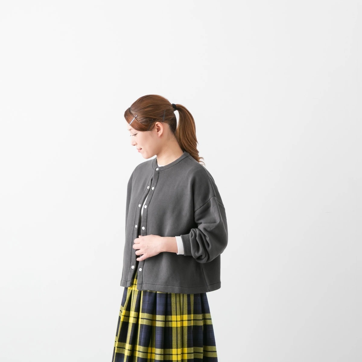 UNIVERSAL TISSU ユニヴァーサルティシュ リヨセル コットン 裏毛 スナップ カーディガン 3色 UT253CT008