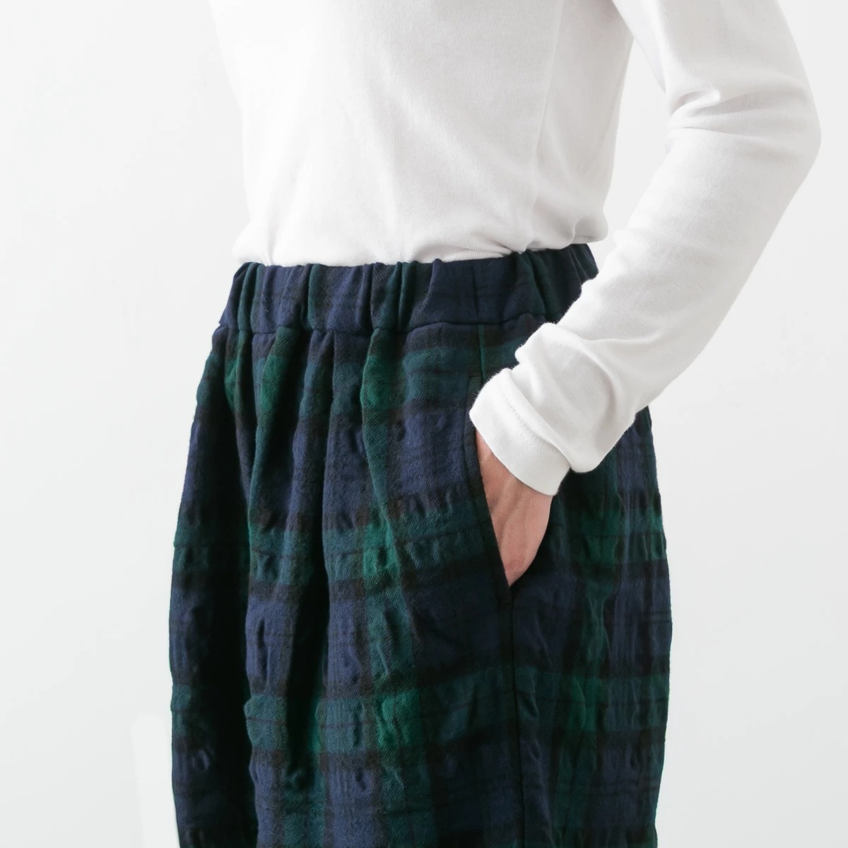 TRAVAIL MANUEL トラバイユ マニュアル 綿 ウール タータン インタック パンツ 2色 5101-53