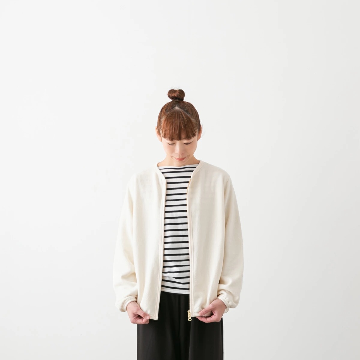 harmonie アルモニ 30/10 ヴィンテージ 裏毛 ノーカラー ダブルジップ カーディガン 4色 62590585