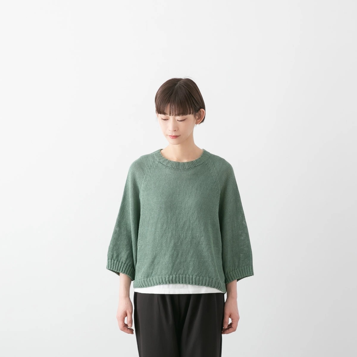 SARAHWEAR サラウェア リネン  ニット 七分袖 プルオーバー 7色 C11591