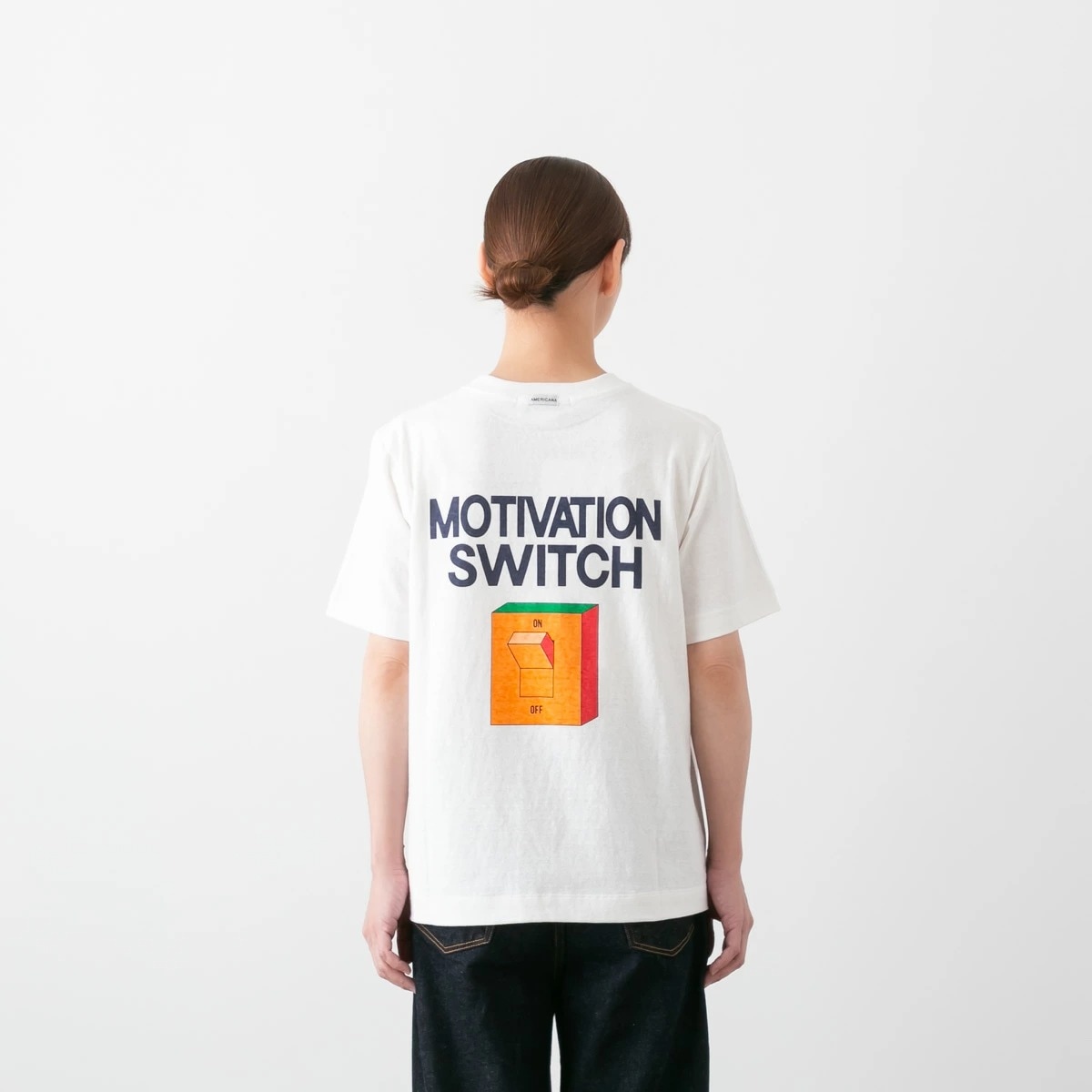 Americana アメリカーナ ラフィー丸胴天竺 バックプリント Tシャツ 4色