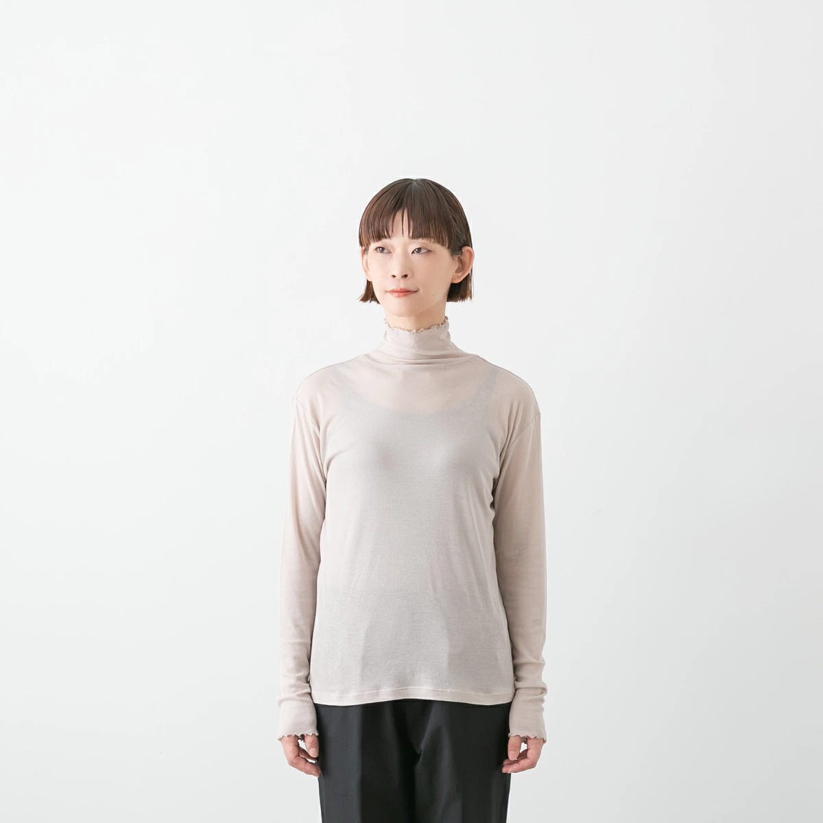 TISSU ティシュ シアー ハイツイスト フライス タートルネック プル