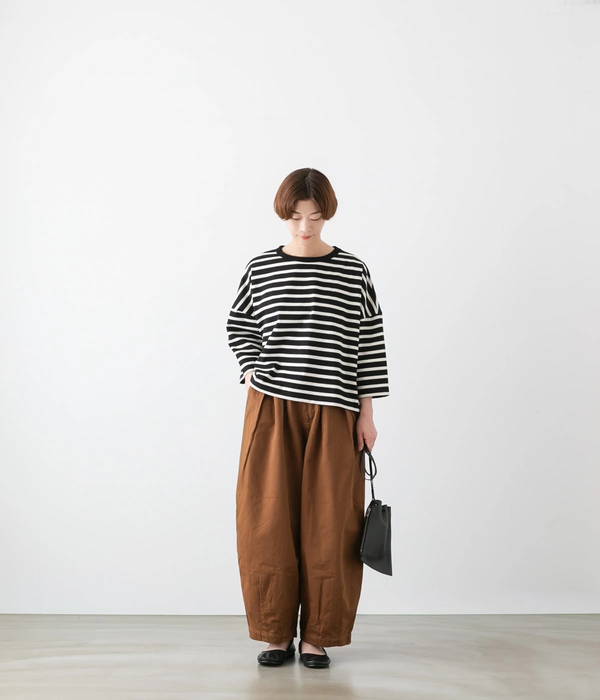 NARU ナル 七分袖 ボーダー ワイド シャツ 3色 656206