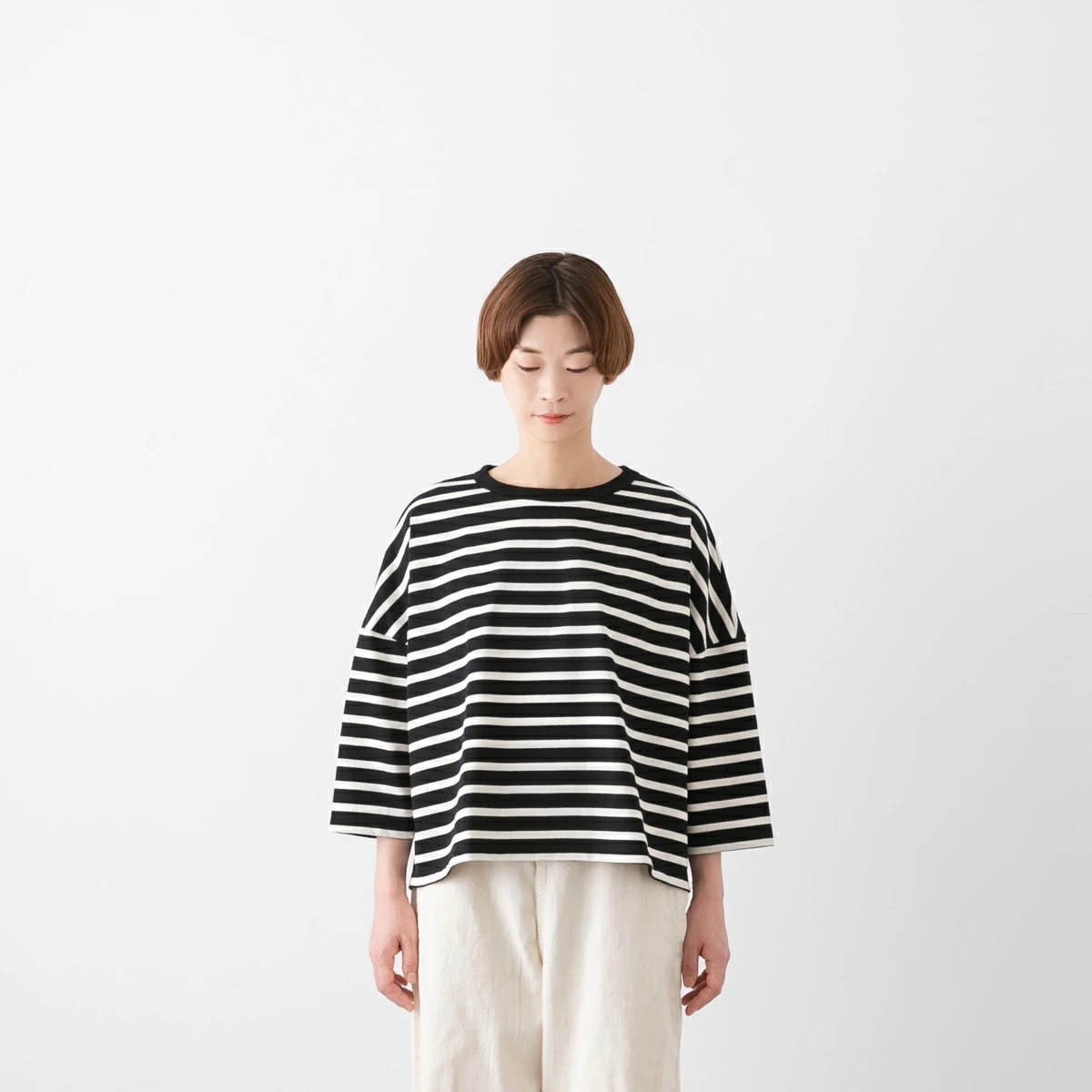 NARU ナル 七分袖 ボーダー ワイド シャツ 3色 656206