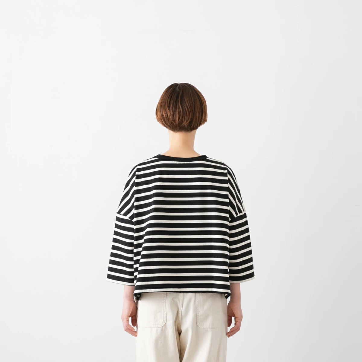 NARU ナル 七分袖 ボーダー ワイド シャツ 3色 656206