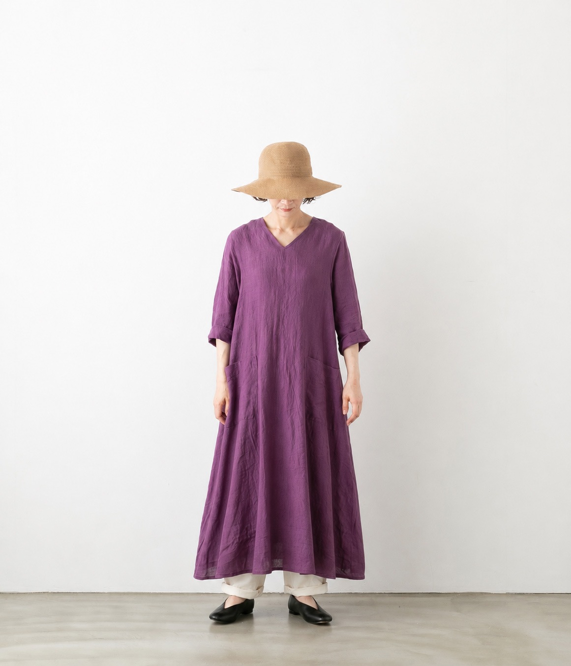 SARAHWEAR サラウェア Belgium Linen V neck Flared Dress ベルギーリネン Vネック フレアドレス 5色 C71272
