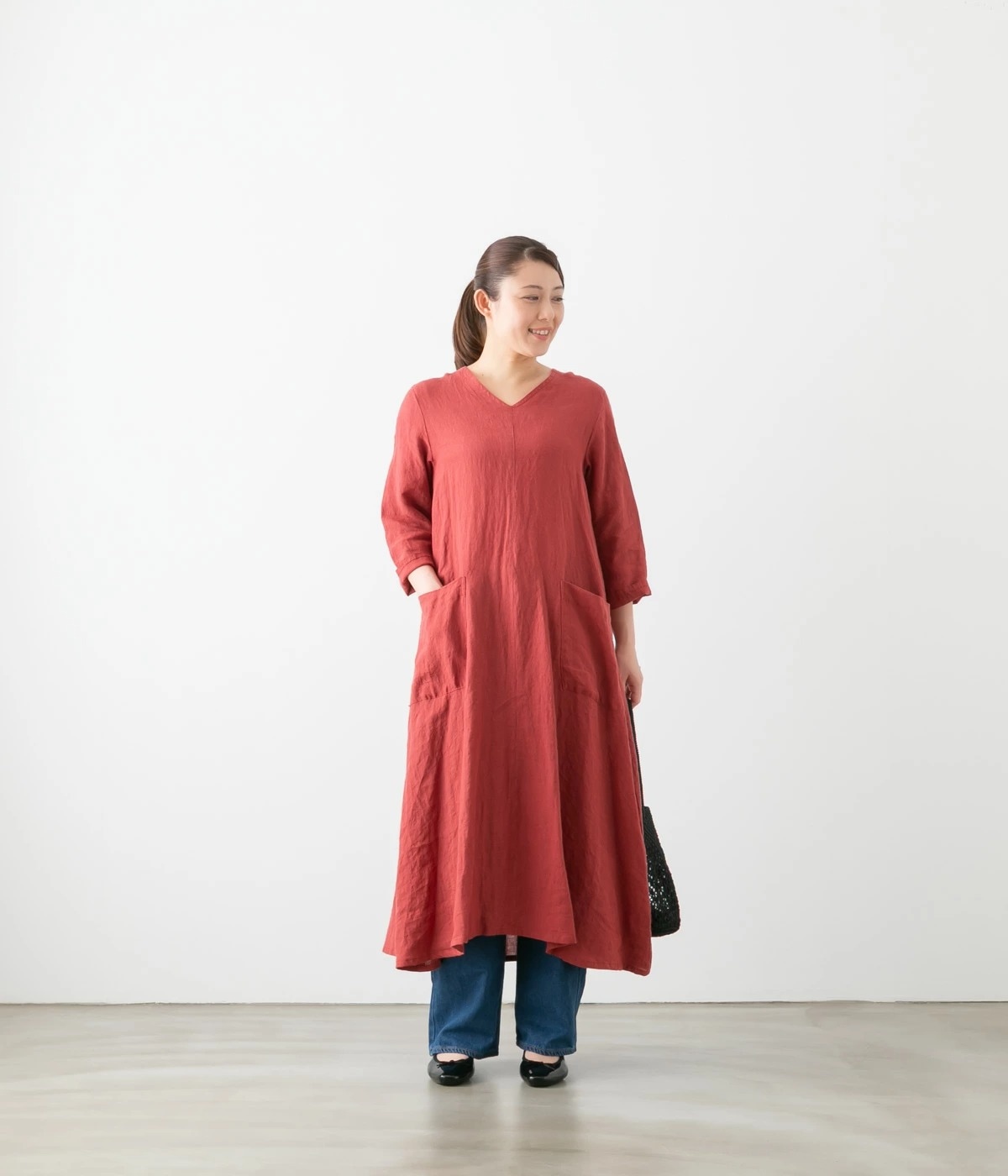 SARAHWEAR サラウェア Belgium Linen V neck Flared Dress ベルギーリネン Vネック フレアドレス 5色 C71272