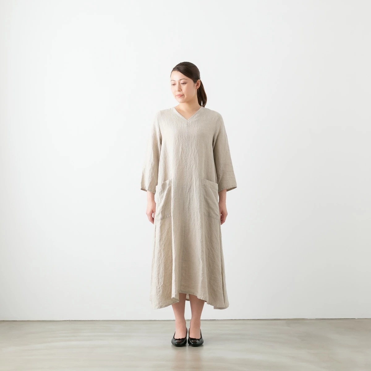 SARAHWEAR サラウェア Belgium Linen V neck Flared Dress ベルギーリネン Vネック フレアドレス 5色 C71272